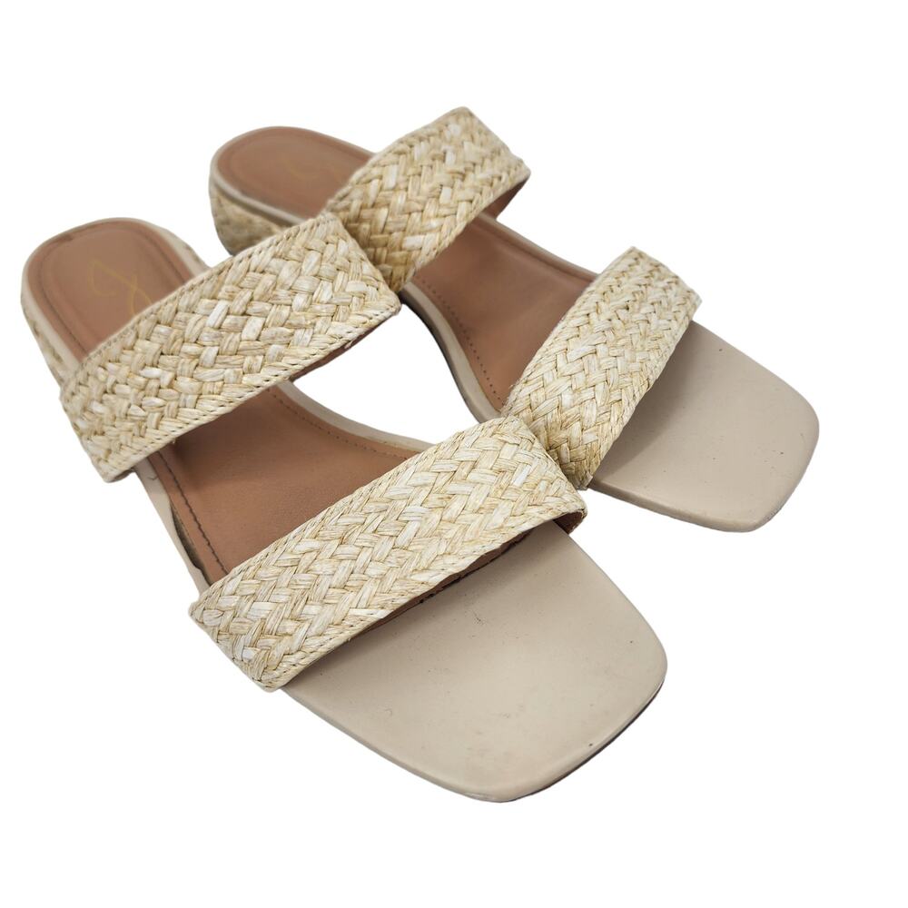 Joie Square Toe Tan Raffia Vegan Braided Straw Slip On Sandals Size 10